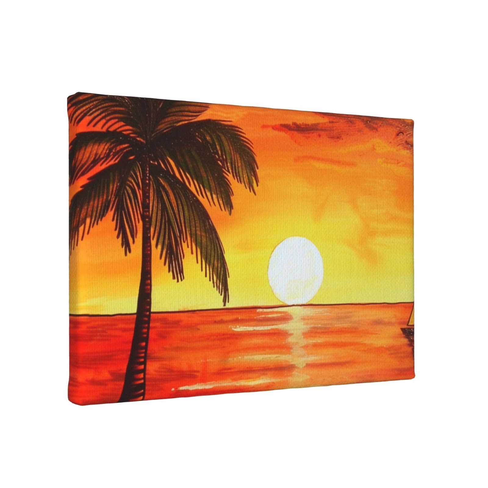 YKLJG sunset palm tree Printed Wall Art Canvas Painting 30x20 CM Wooden Framed Picture Painting Artwork Prints for Bedroom Kitchen Home Office Decor