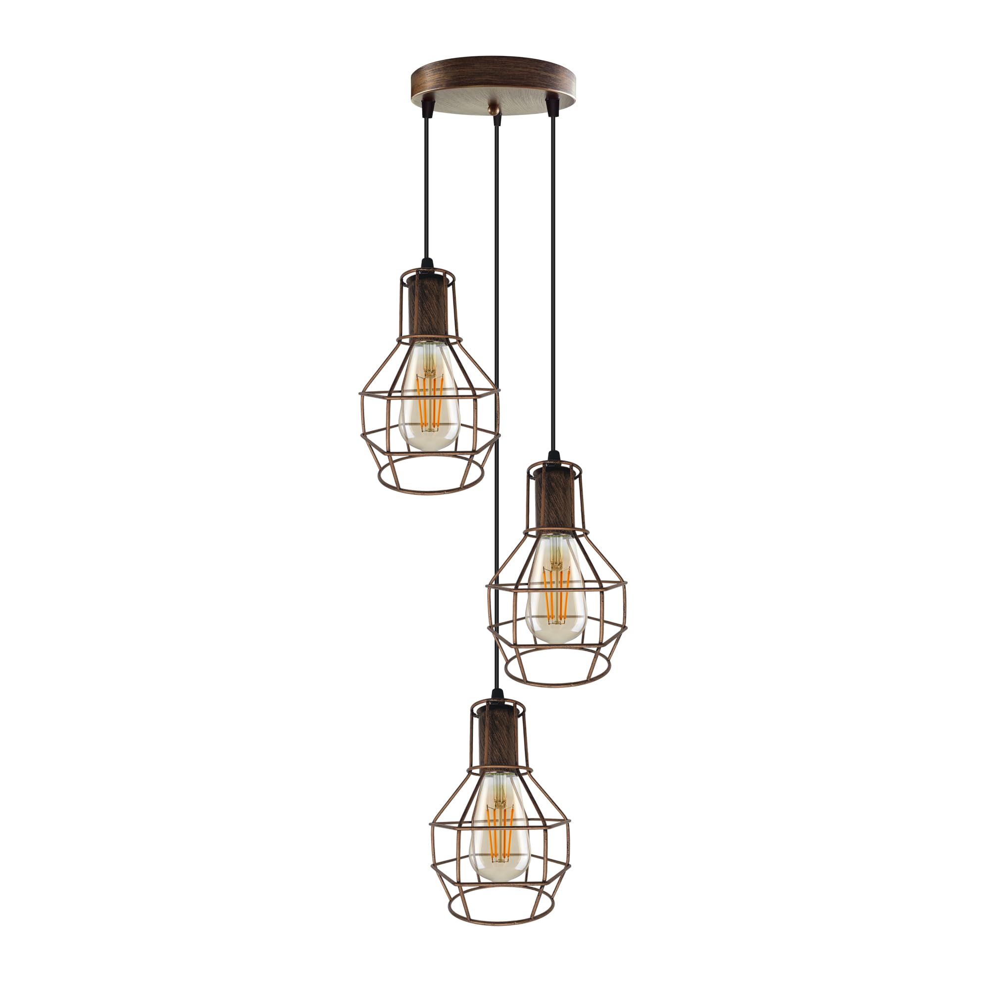Industrial Vintage Pendant Light Fitting with 3 way ceiling light Adjustable Hanging 15 cm Brushed Copper Metal Cage Light shades With 95 cm Max Wire E27 Base Ceiling Fixture for Dining Room โ image 1