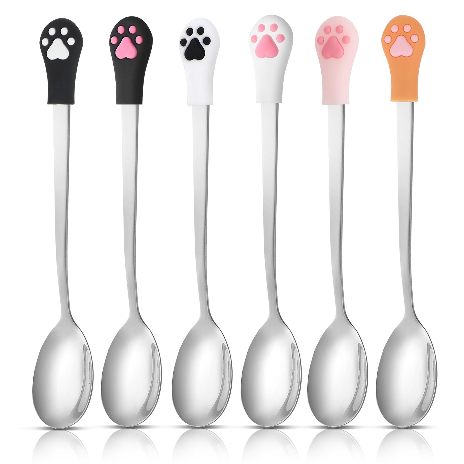 Sibba 6 Pcs Cat Paw Spoon Set, Stainless Steel Pet Food Spoon for Dog Cat