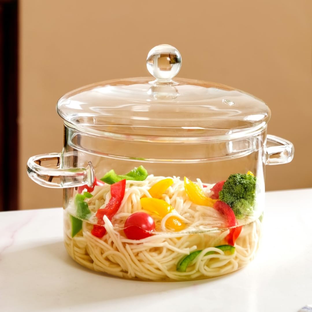 Nestasia Borosilicate Glass Cooking Pot on Gas Stove (1750 ml) - Transparent Casserole with Air Vent Glass Lid | Microwave & Dishwasher Safe Durable Vessel for Kitchen-image-41
