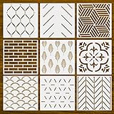 9 Pieces Wall Stencils for Painting,12 x 12 Inch Geometric Herringbone Wall Stencils Tile Stencils...