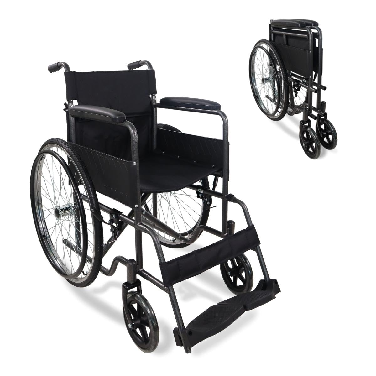 Mobiclinic, Wózek inwalidzki składany, Denver, Siedzisko 46 cm, Hamulec ręczny, Zdejmowane oparcie, Składany podnóżek, Odporny, Dla niepełnosprawnych, Szary