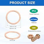 MECCANIXITY 6Pcs Flat Washer, M26 Copper Washers Copper Sealing Ring Crush Washer Kit Assortment, 26mm ID, 32mm OD, 2mm Thick for Bolts Screws Machinery Repair