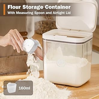 Rice Container 5.5 L, Flour Storage Container Airtight, Dry Food Storage Container with Measuring Cup, Plastic Cereal Container, BPA Free, Grain Bucket for Kitchen Storage, Cereal, Flour, Rice