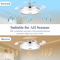 Vista 7 de 48 inch Modern Retractable Ceiling Fan with Lights and Remote Control, 6Speed Dimmable Fandelier, Smart Ceiling Fan Light with Bluetooth Speaker