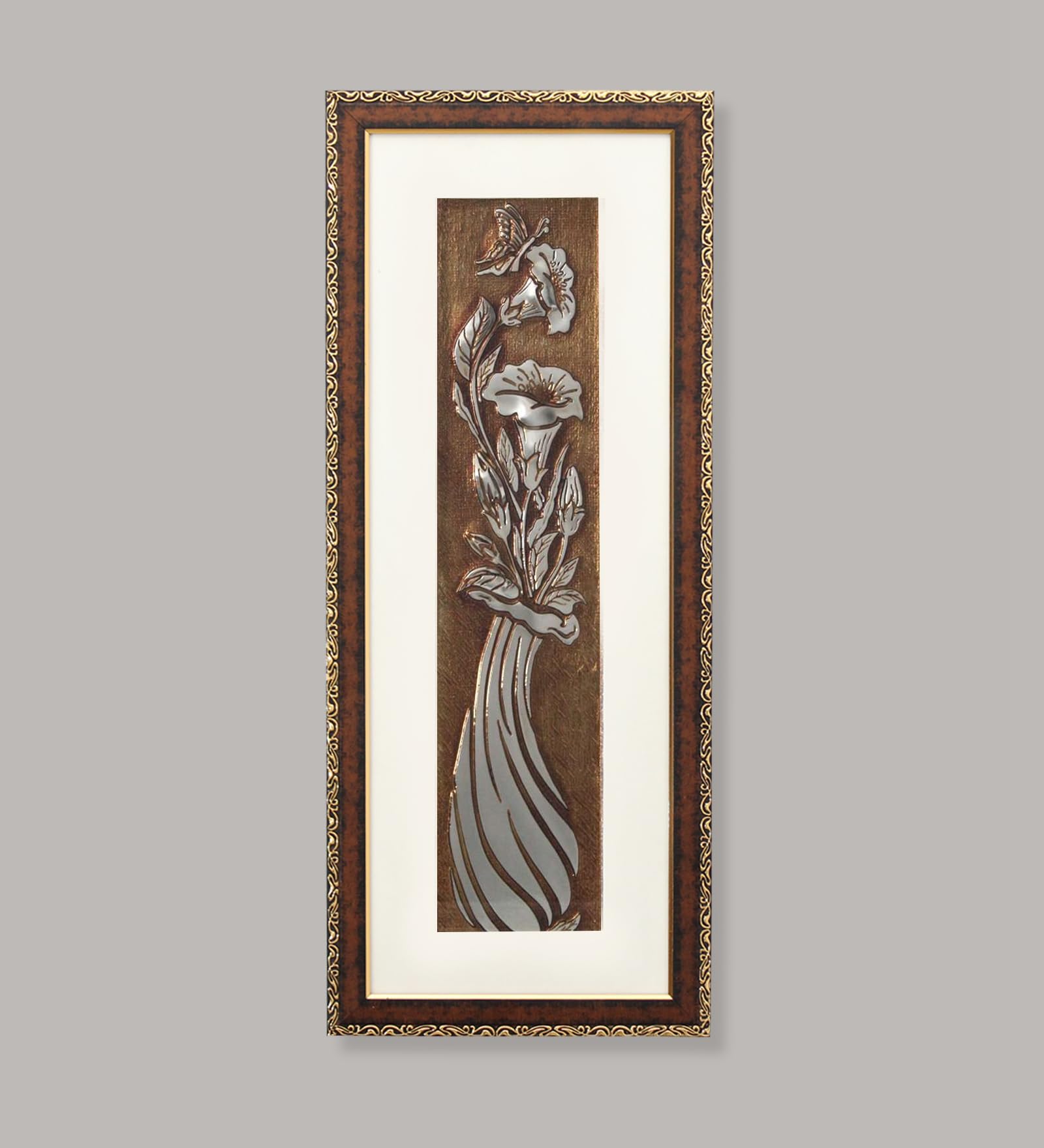 Shree Kala Home Decor Ancient Egyptian Bouquet Flower Wall Painting | Golden and Brown Framed | Elegant Floral Design with Embossed | Flower Wall Art | Size:- H23 X L10