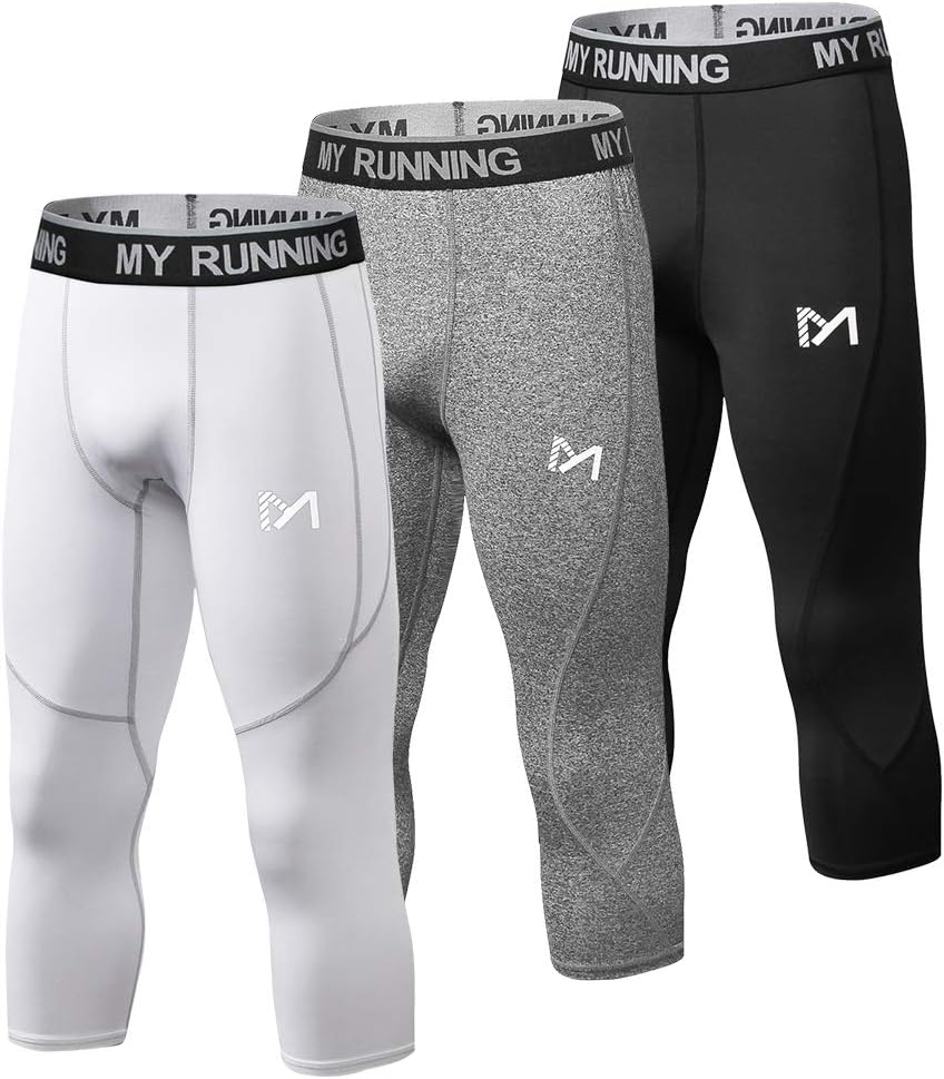 Men’s 3/4 Compression Pants Leggings Tights, Cool Dry Sport Workout HeatGear Capri Base Layer