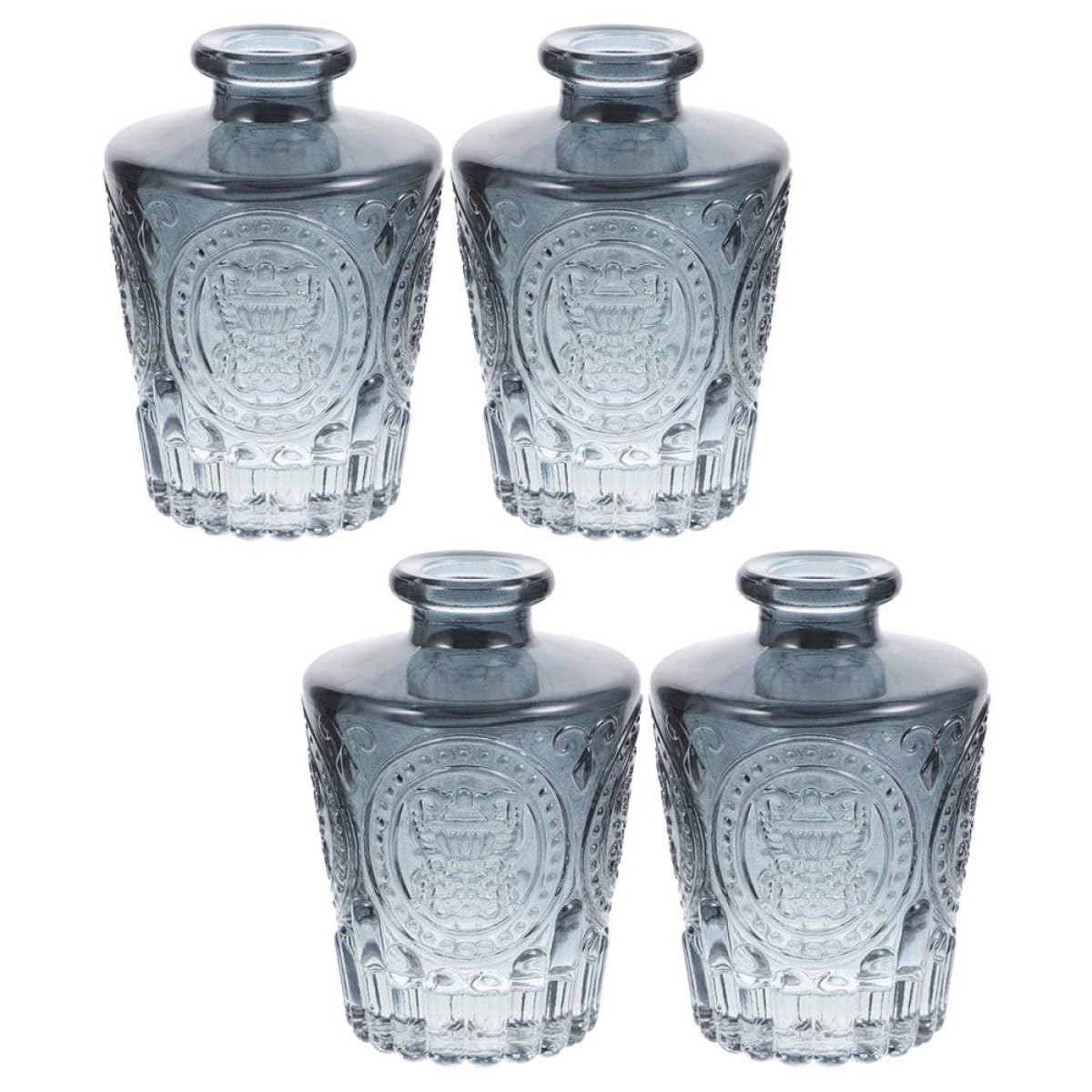 Sosoport Lot de 4 Flacons Diffuseurs en Verre Sculpté de 130 ML, Rechargeables pour Huiles Essentielles, Couleur Grise, pour Maison et Bureau, Diffusion D'arôme Solide et Décoration
