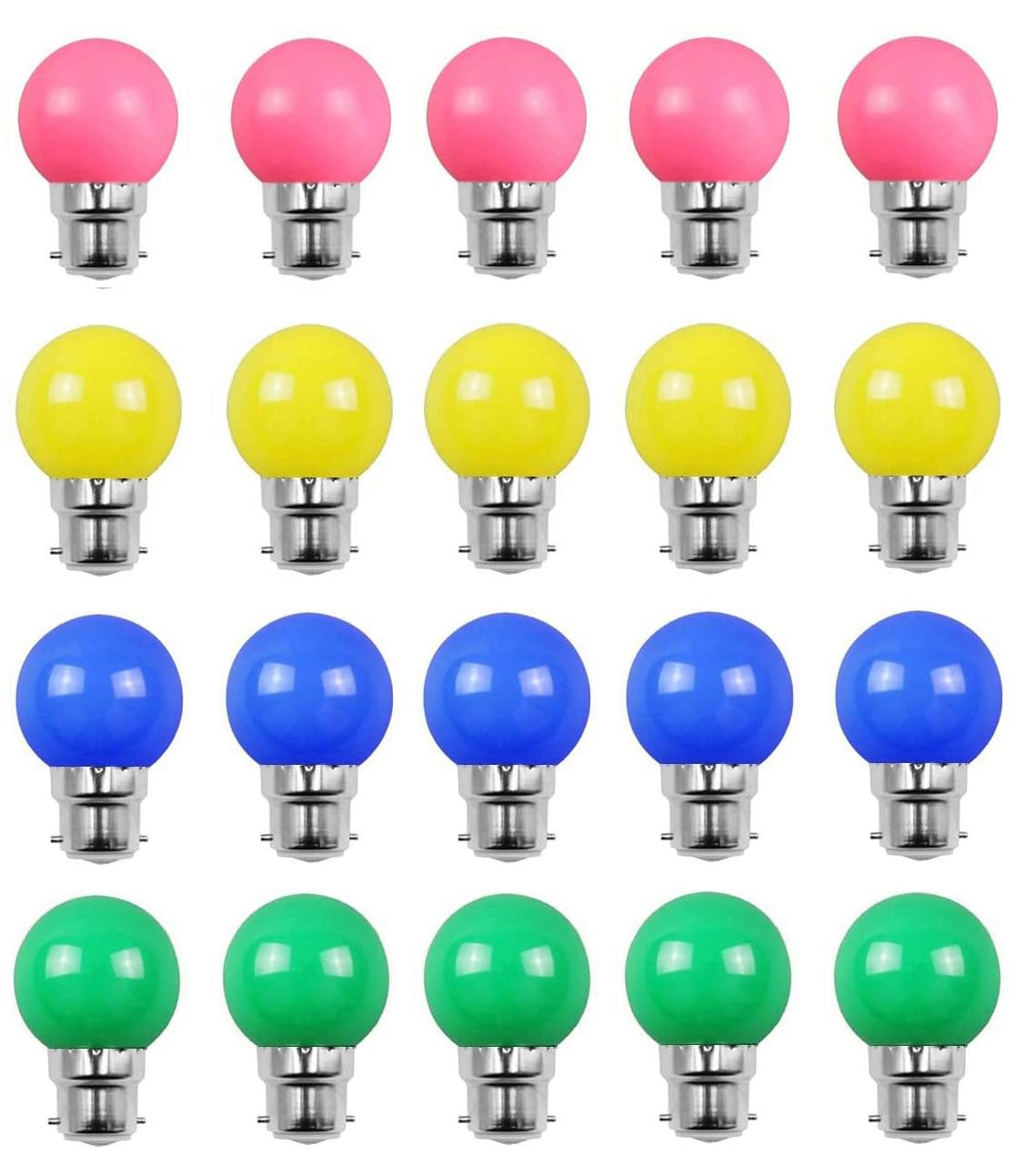 Aiwerttes B22 Bayonet Bulbs G45 2W LED Coloured Light Bulb Mini Globe Golfball Bulbs for Outdoor Patio Garden Party Christmas,20-Pack(Pink,Yellow,Blue,Green)