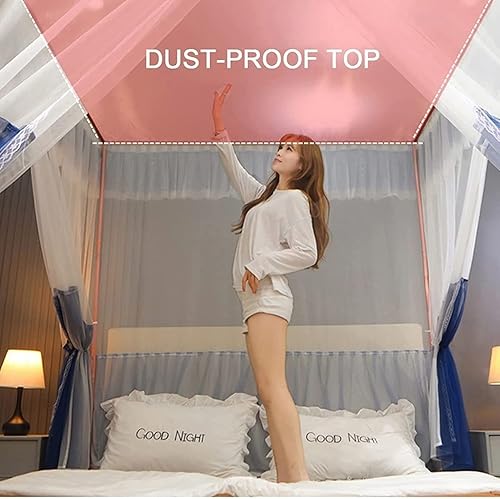 Miniatura 3 de Cortina de cama de lujo rosa para niñas, habitación de princesa, dormitorio, toldo de cama decorativo, mosquitero cifrado de doble capa es adecuada