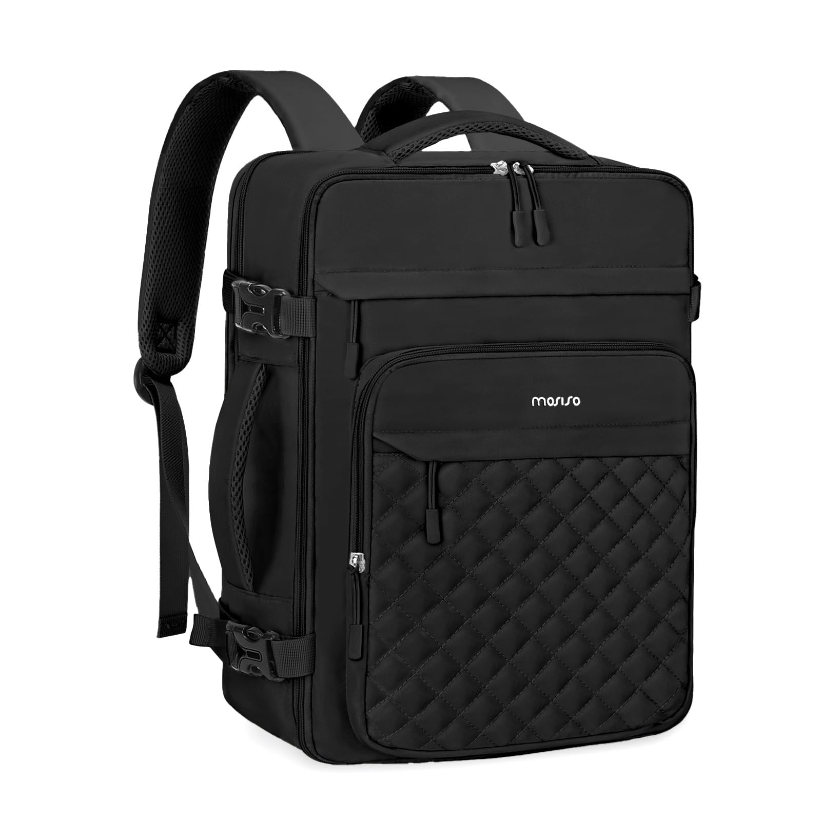 MOSISO Travel Backpack for Women Men, 15-15.6 inch Rhombus Quilted Laptop Backpack Flight Approved with Packing Cubes, 16 inch Carry on Daypack with USB Port for College Work Business, Black : Electronics