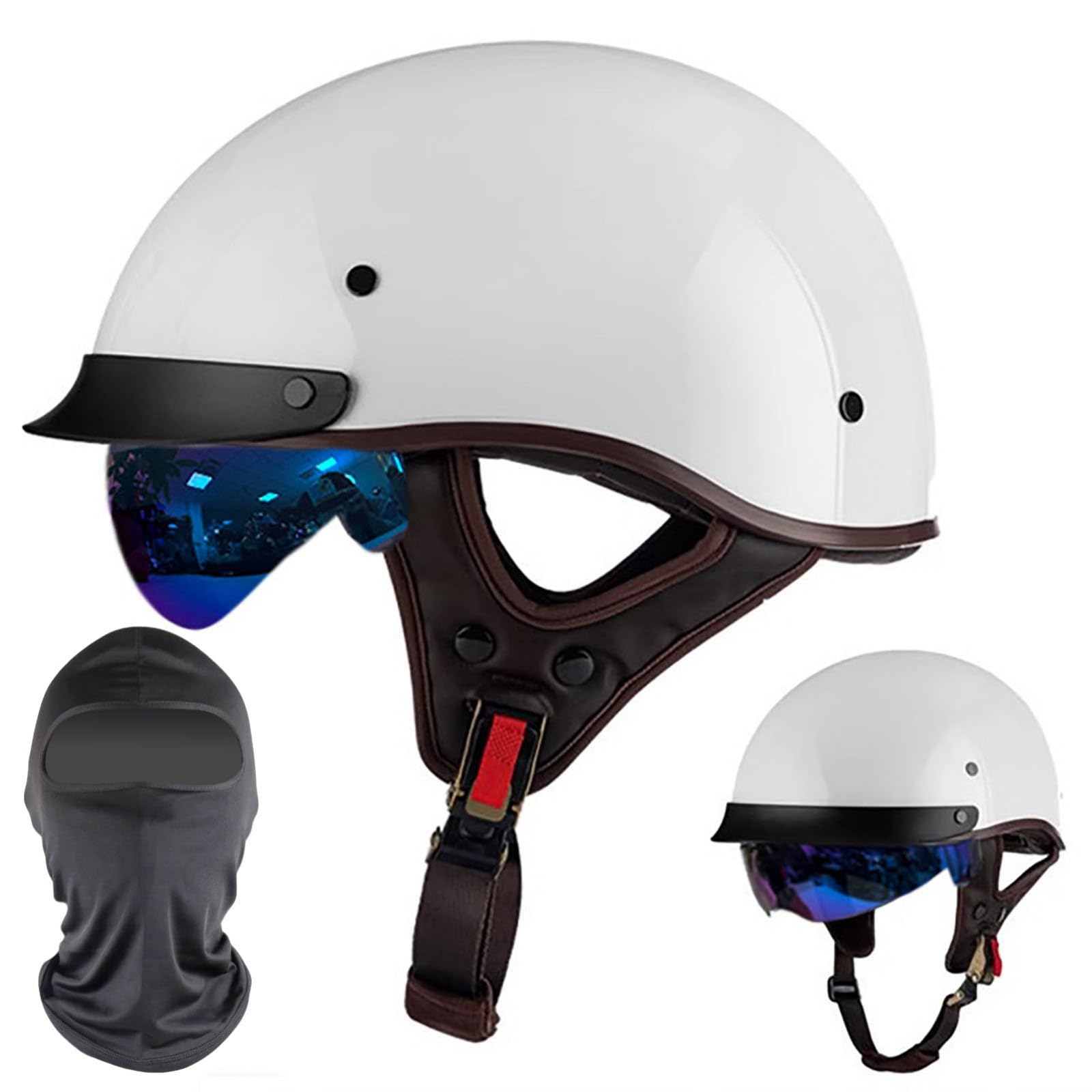 XYYYM Vintage Motorcycle Half Helmet, Half Face Motorbike Open Face Helmet, DOT/ECE Approved Men Women Bike Crash Scooter Moped Helmet, 54-63cm