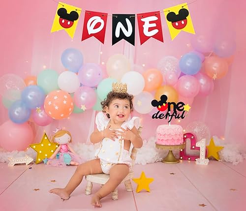 Miniatura 5 de Decoraciones de Mickey para el primer cumpleaños, suministros de fiesta, cartel de Mickey One para silla alta para primer cumpleaños, decoración de