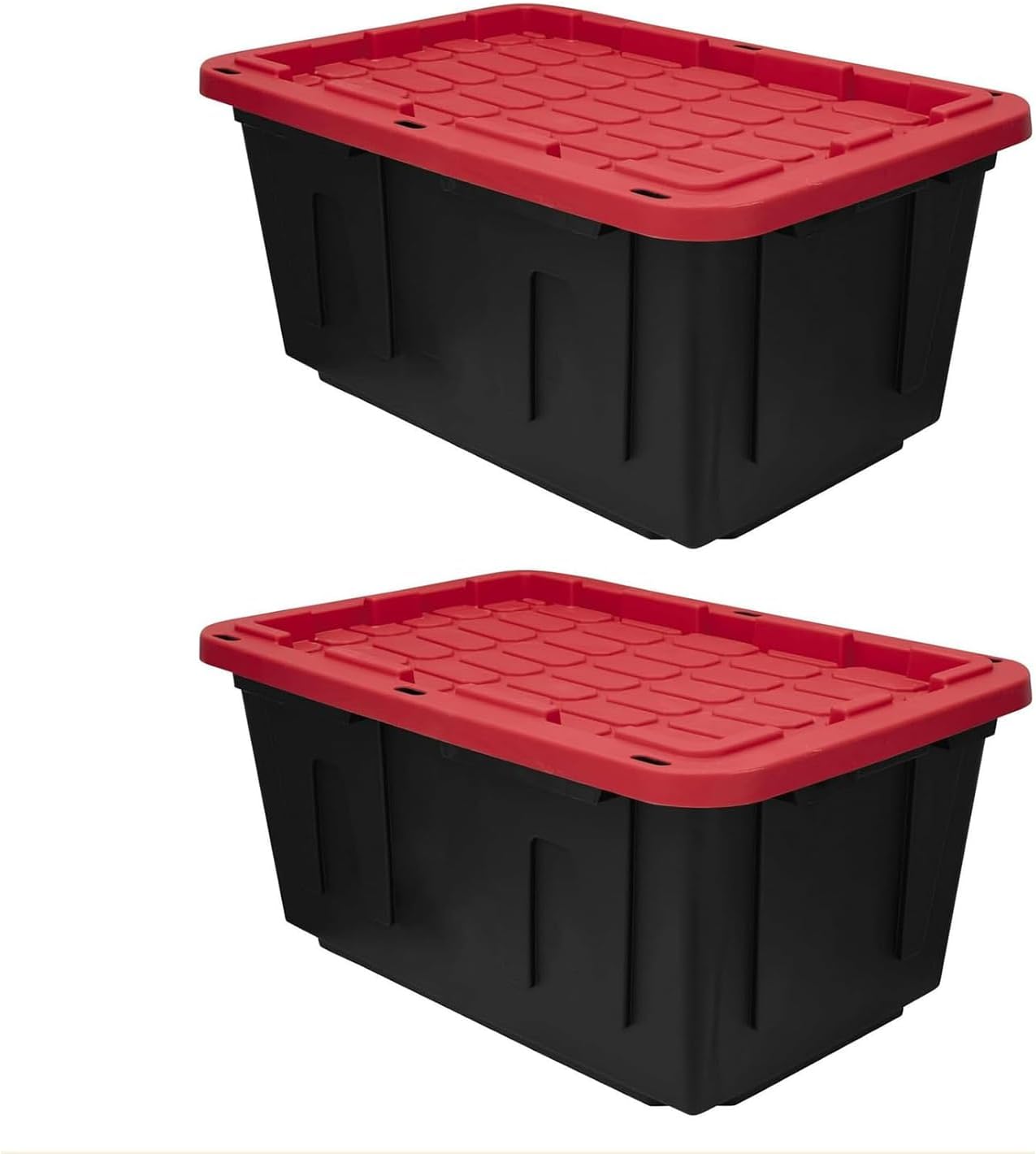 27 Gal Industrial Tote,4 Pack Plastic Storage Bins with Lids Tough Large Storage Bin,Black with Red Lid Plastic Storage,Stackable & Nestable for Garage, Basement, or Outdoor (4 Pack)