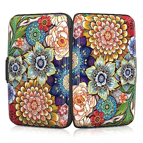 Image of Rimilak Aluminuml Credit Card Holder, Mini Credit Card Wallet RFID Blocking Slim Metal Hard Case for Women Men, Mandala Flower