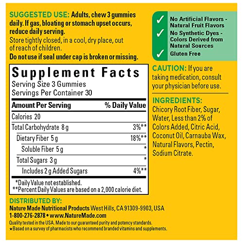 Nature Made Fiber Gummies 5 G Per Serving, Fiber Supplement For Digestive Health Support, 90 Gummies, 30 Day Supply #TOP5