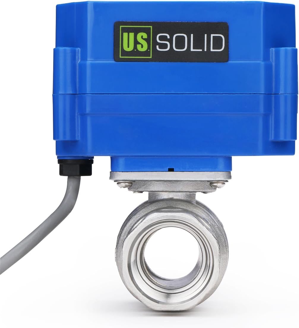 U.S. Solid 3/4" Motorized Ball Valve - NSF Certified 304 Stainless Steel Electric Valve, Normally Closed (N.C.), 9-24V DC, 5-Wire Control with Built-in Visual Open/Closed Position Indicator, Full Port