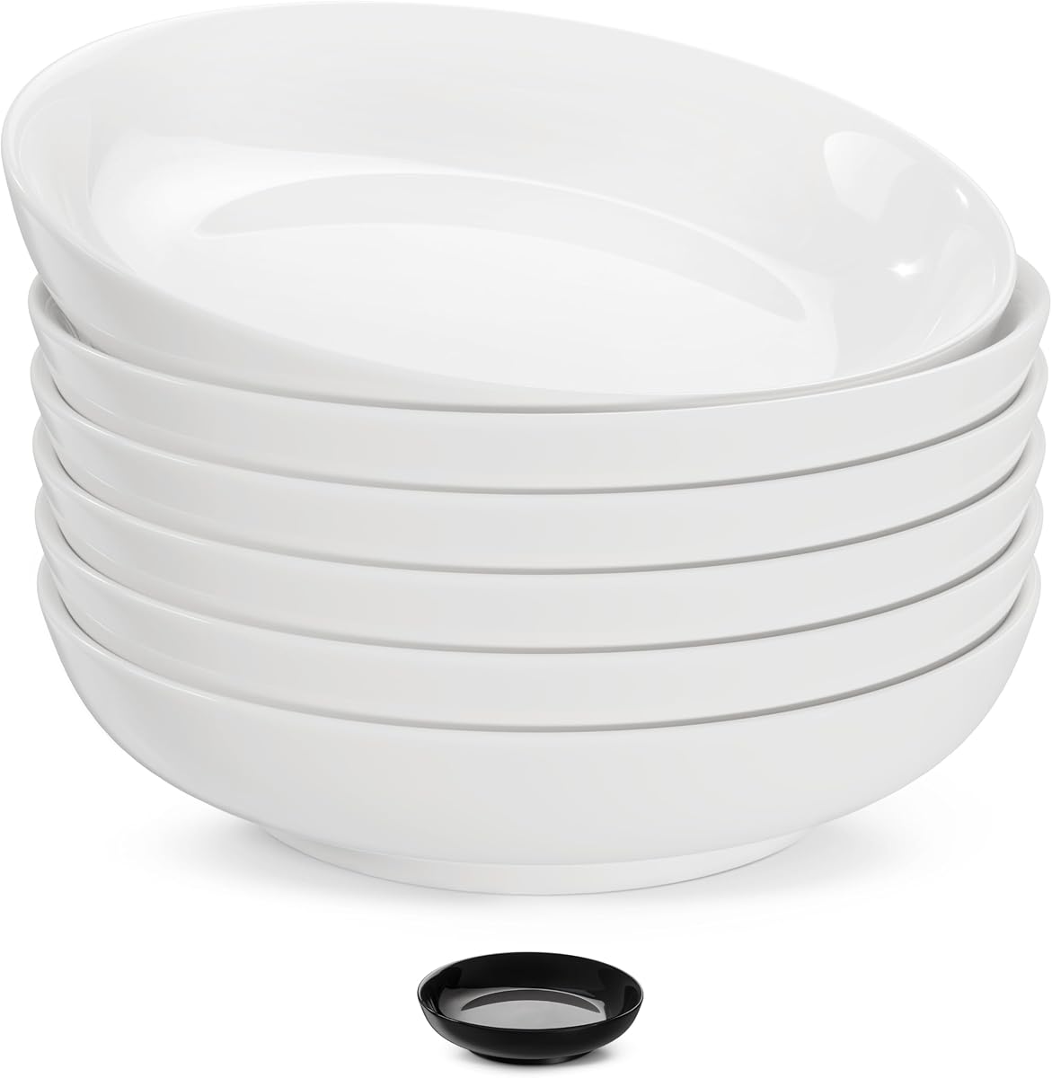 Pasta Bowl, Set of 6, Salad Bowl, Large, Ceramic, Microwave and Dishwasher Safe, for Soups, Shallow Serving Bowls, 32 oz, (White)