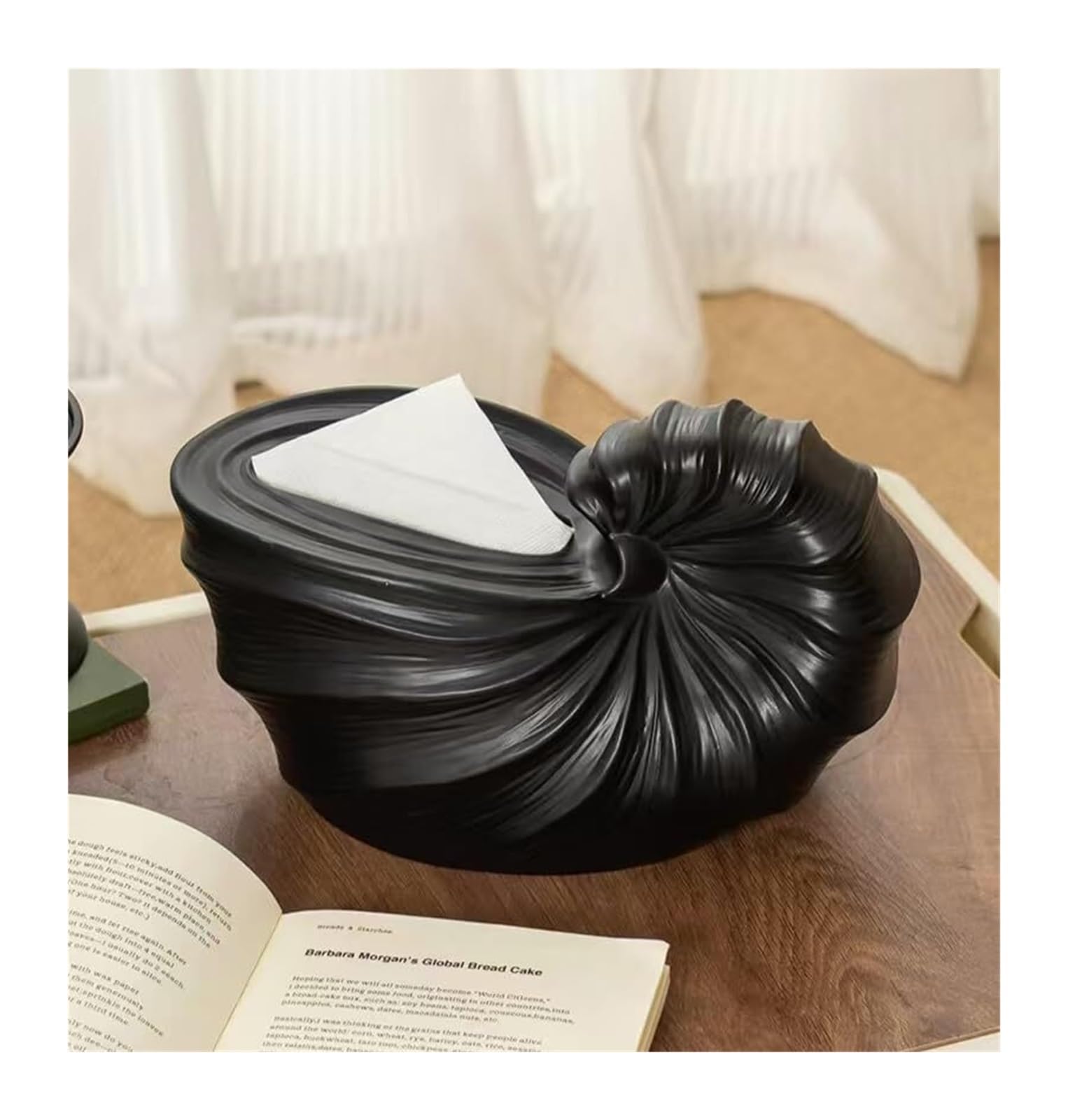 Kosmetiktuch-Spenderbox Kreative dekorative Muschel-Keramik-Taschentuchbox for Küche und Esszimmer Must-Haves für die Wohnung(Black)