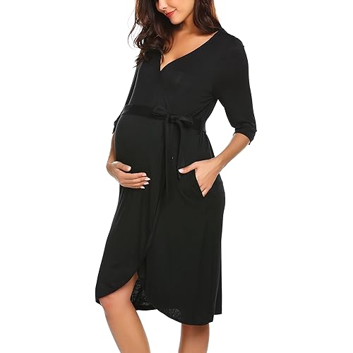 Ekouaer Women's Nursing Robe 3 in 1 Labor Delivery Maternity Dress Hospital Gown Breastfeeding Bathrobes