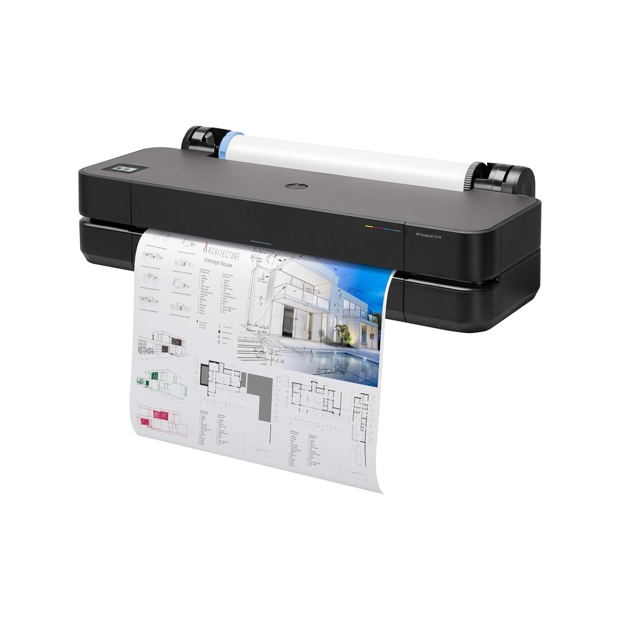 HP DesignJet T210 Stampante per Grandi Formati da 61 cm 8AG32D, Formati supportati da A4 ad A1, velocità 59 Pagine A1 all’Ora, Gigabit Ethernet, USB, Wi-Fi, Garanzia 1 Anno, Nero
