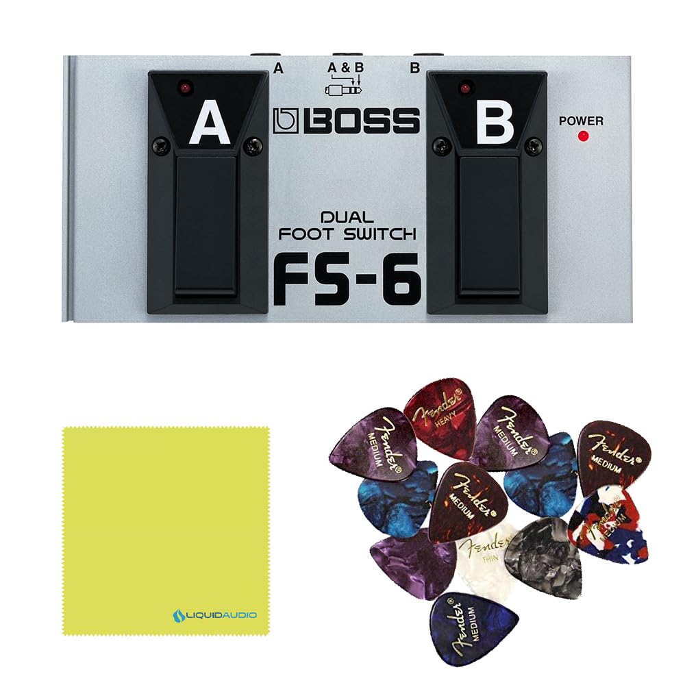 Boss DR-01S Rhythm Partner Bundle w/Boss FS-6 Dual Footswitch, 12-Pack Guitar Pick and Liquid Audio Polishing Cloth