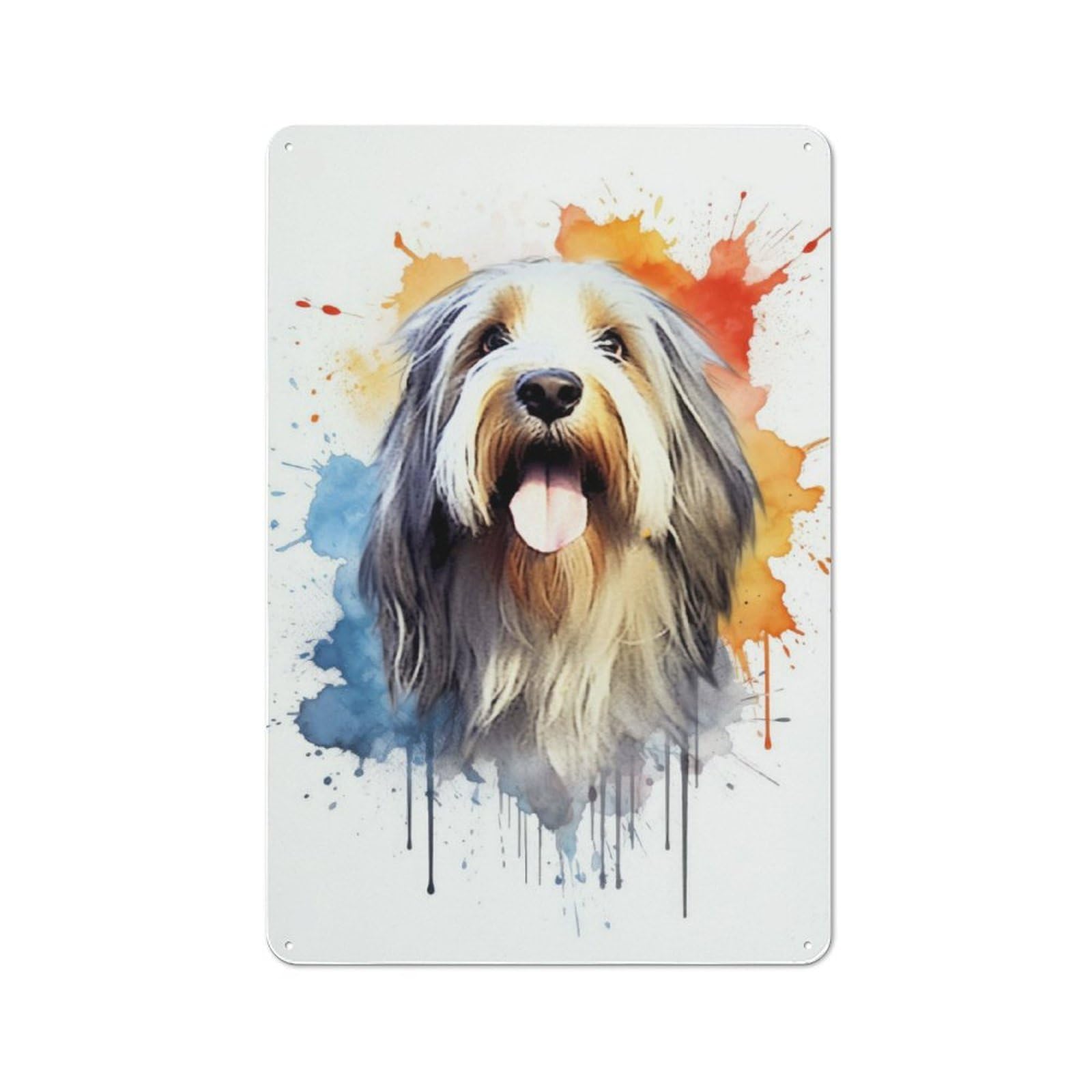 For Lounge Or Reading Corner, Bearded Collie Watercolor Vintage Metal Sign 30x20cm, for Cooler-season Styling in Lounge And Reading Corner