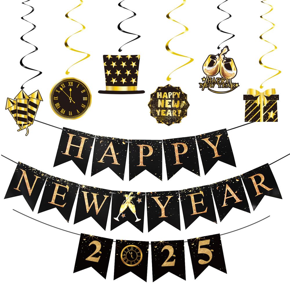 Happy New Year 2026 Banner, New Years Eve Decorations, 2026 New Year Party Set