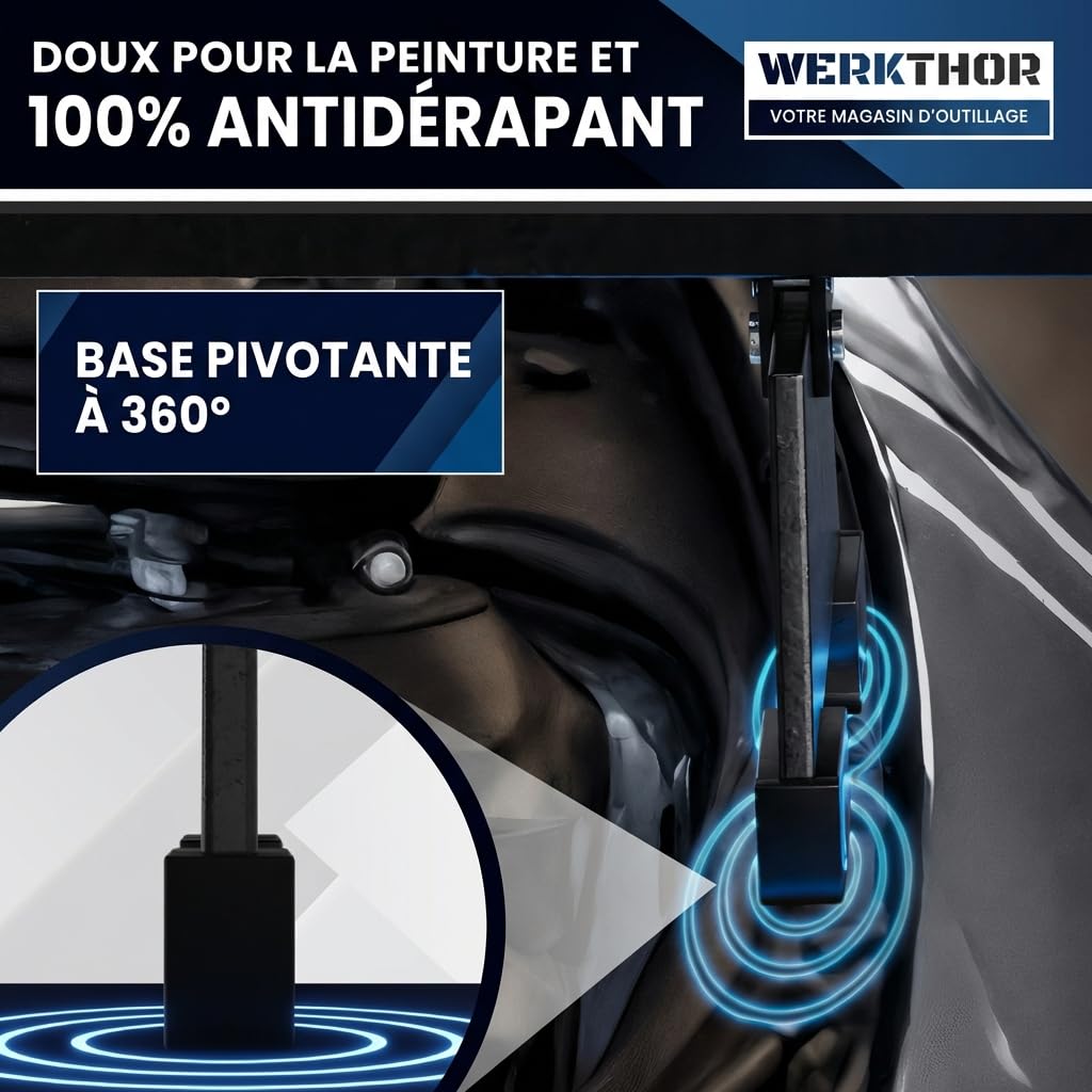 WERKTHOR Support Moteur Atelier 500kg Noir | Traverse Support Moteur Réglable 150cm avec 2 Chaînes 90cm & Pieds 360° | Barre Maintien Moteur pour Embrayage, Distribution, Boîte Vitesse