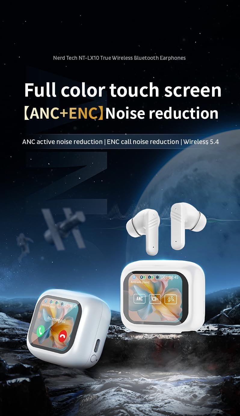 Touch Screen Earbud - Wireless Bluetooth 5.4 Earbuds Noise Cancelling Touchscreen Earbuds - Digital Display Headset Ideal for Sports Earphones - Waterproof Bluetooth (White) - Image 4