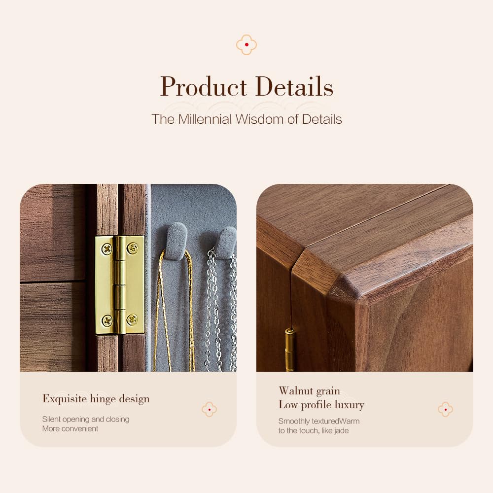 Elegante joyero de madera de nogal negro, organizador de joyas de 5