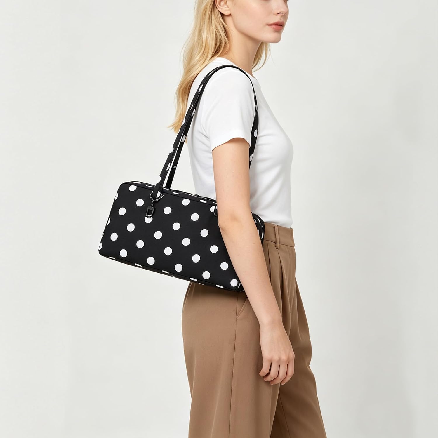 Luero Bowler Bag Polka Dot Tote Bag for Women Nylon Shoulder Handbag