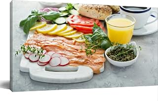 Bagels and lox platter Canvas Wall Art Large Framed Prints Pictures Wall Decor Posters Painting Artwork for Living Room Bedroom Kitchen Bathroom 24x47
