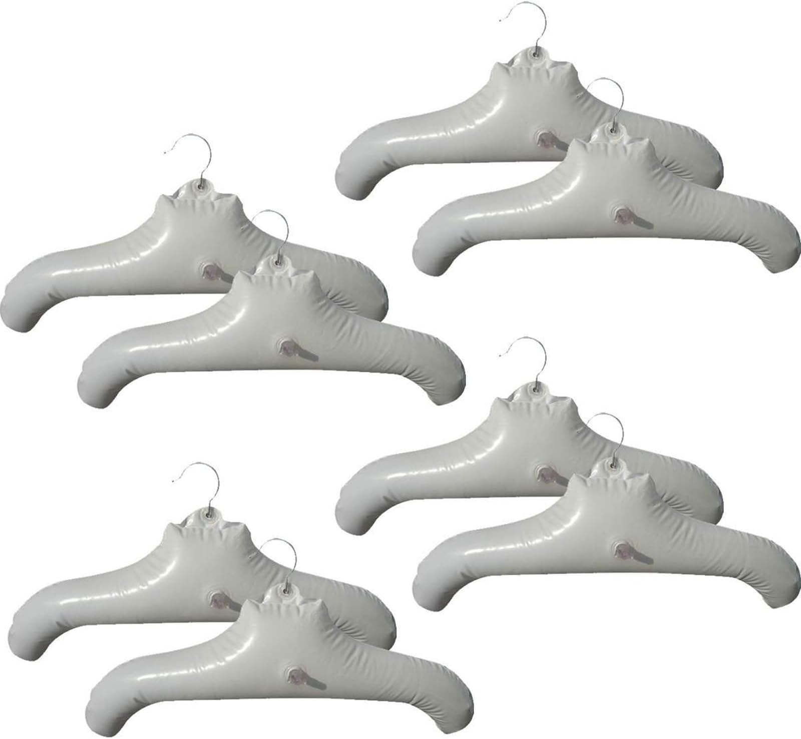 Inflatable Hangers for Travel X 8 in White Round Shoulder for Hand Wash Laundry, Air Blow up Clothes Drying Hangars with Metal Hook, Compact, Space Saving, Foldable, Portable, Non Slip