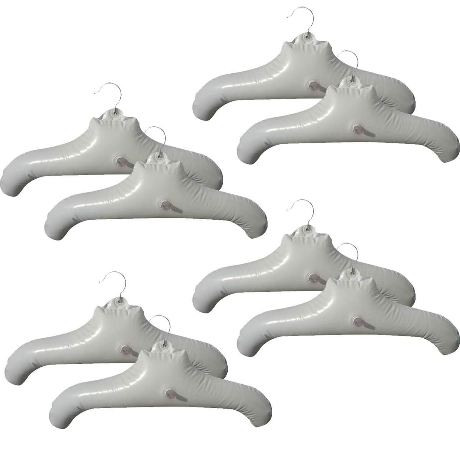 Inflatable Hangers for Travel X 8 in White Round Shoulder for Hand Wash Laundry, Air Blow up Clothes Drying Hangars with Metal Hook, Compact, Space Saving, Foldable, Portable, Non Slip