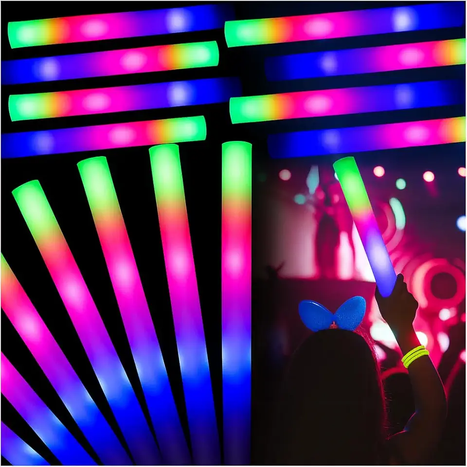 Kit 10/15/20/25/30/35/40 Bastões de LED Espuma Neon - Iluminação para Festas, Raves, Casamentos e Eventos - 47cm(ESPUMA LED 10)