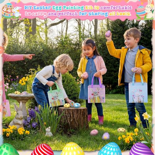 Novabright 54 Pcs Wooden Easter Egg DIY Painting Kit Bulk Wood Eggs with Cartons Aprons Paints Tote Bags Cards Easter Crafts Basket Stuffers Spring Party Favors Egg Decor Gifts(Brown) by Novabright - Image 5