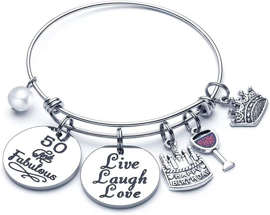 M MOOHAM Birthday Gifts for Women Girls Bracelet - Expandable Charm Bracelets 10th 20th 30th 40th 50th 60th 70th 80th 90th Birthday Gift for Friend, Mom, Daughter, Wife, Grandma Jewelry Present