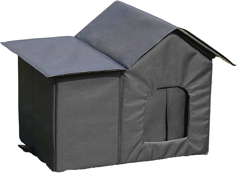 Casinha para Gatos de Rua ao Ar Livre, Abrigo para Gatos Selvagens, Casinha Quente, Cortina ao Vento em Tecido Oxford à Prova de