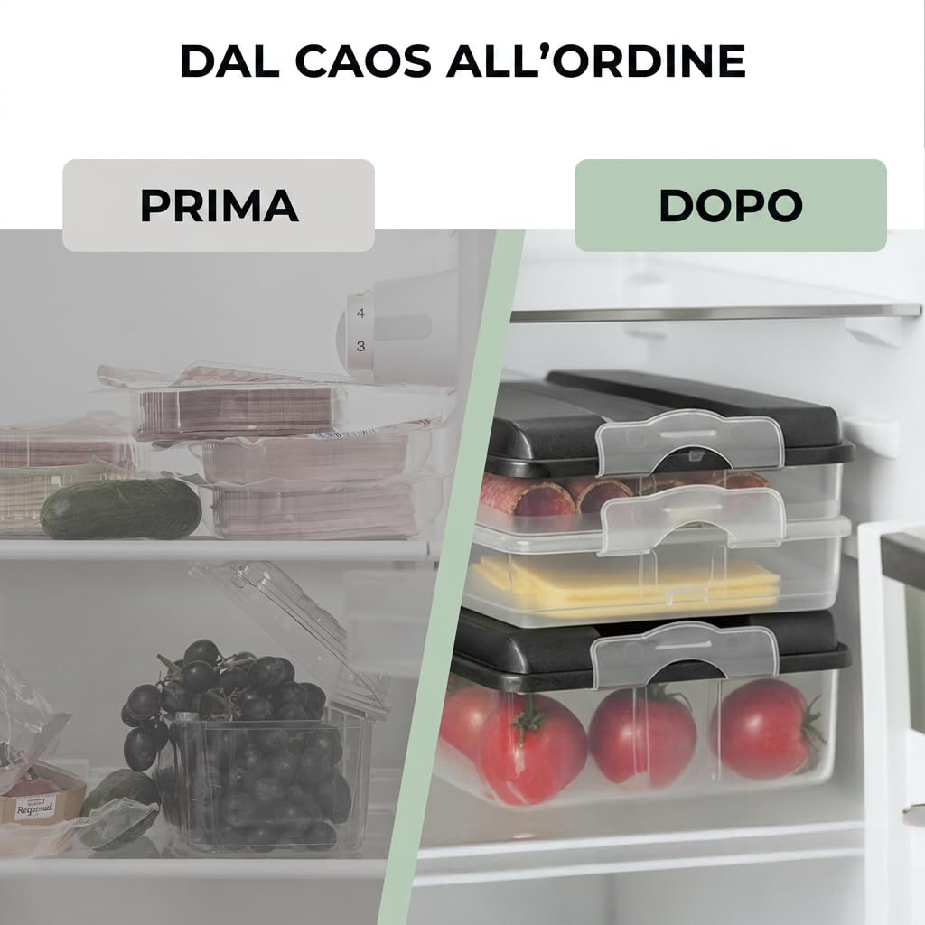 Hausfelder contenitore salvafreschezza per affettati set vassoi frigo, impilabili con coperchio, scatola di conservazione del frigorifero per salumi (3x bassi, 2x alti)