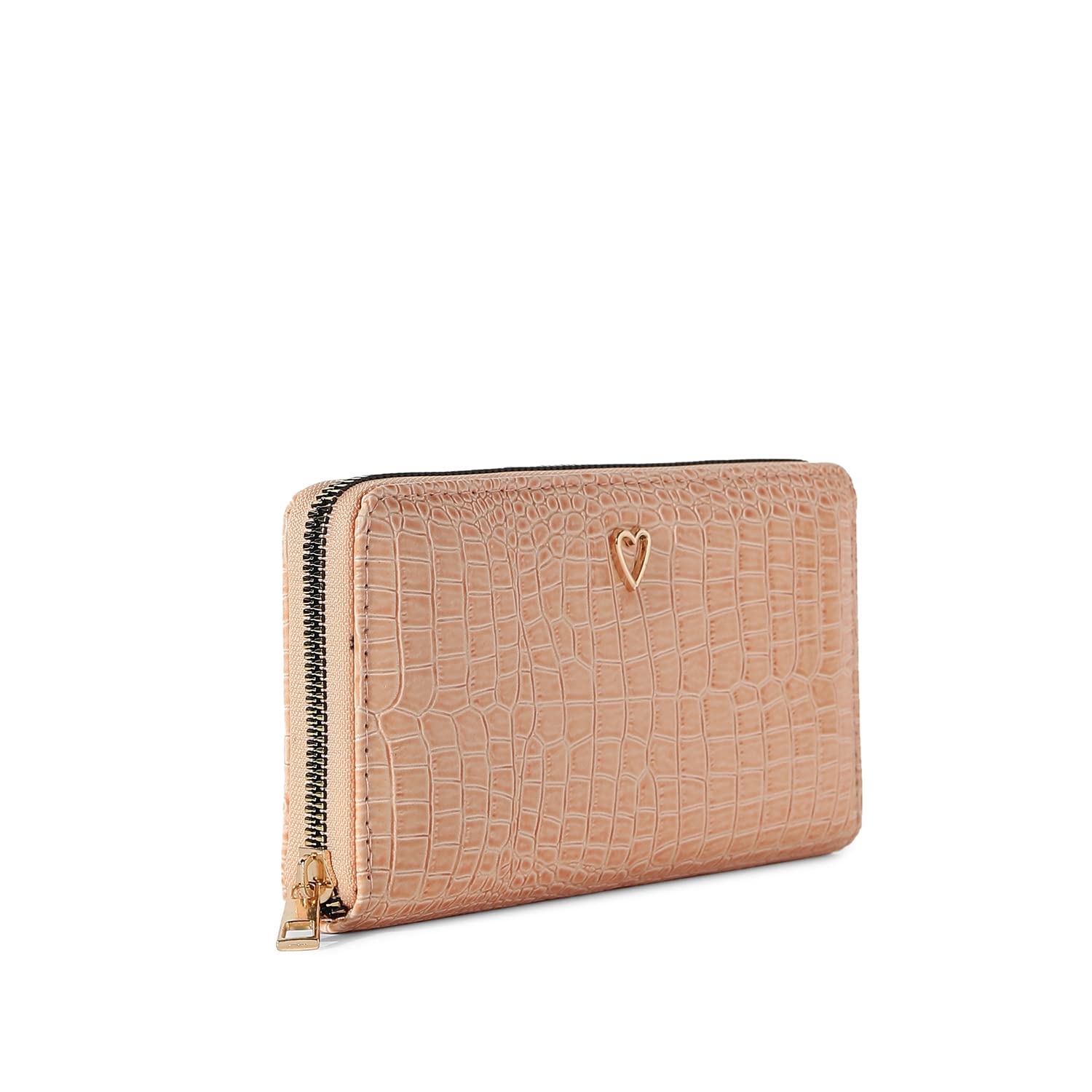 Haute Sauce Women Pink Textured Vegan Leather Wallet for Casual Wear | Zip Closure | Slim and Easy to Fit in Hand & Bags | Latest Stylish Purse with Pocket & Multiple Card Holders for Ladies 3