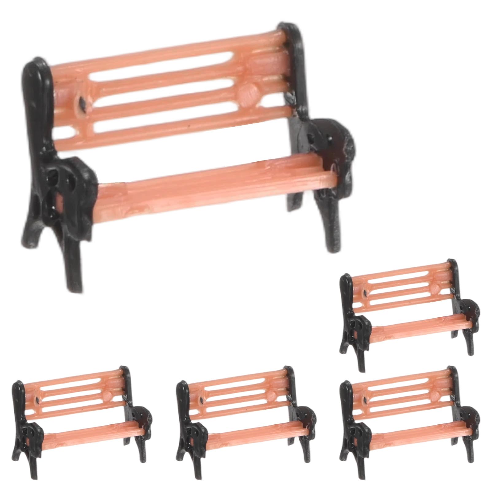 M METERXITY 5-Pack Miniature Park Bench Models, 0.4x0.2x0.3 Inch ABS Mini Village Garden Chair for Terrarium/DIY Micro Landscaping/Dollhouse, Train Platform Bench Figurines [Brown Black]