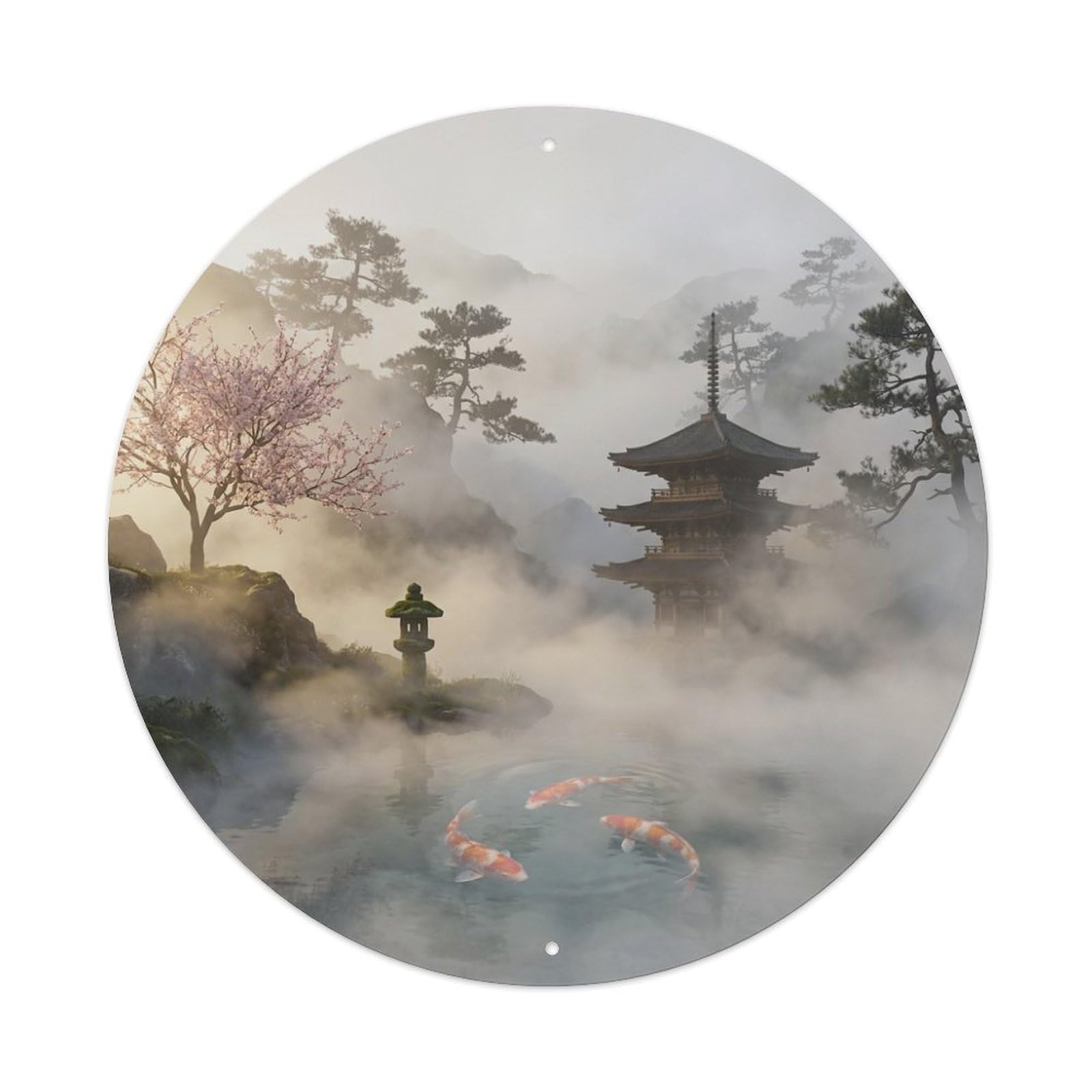 Galvaxio Style Japanese Koi Fish Misty Valley Morning Fog Metal Tin Sign