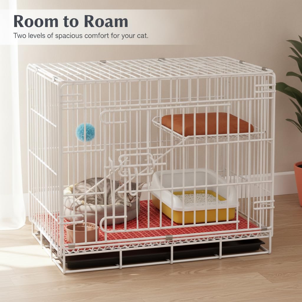 Gabbia per Gatti Due Livelli, Pieghevole, Valore, 70x50x60cm, 1 bagno 2 letto