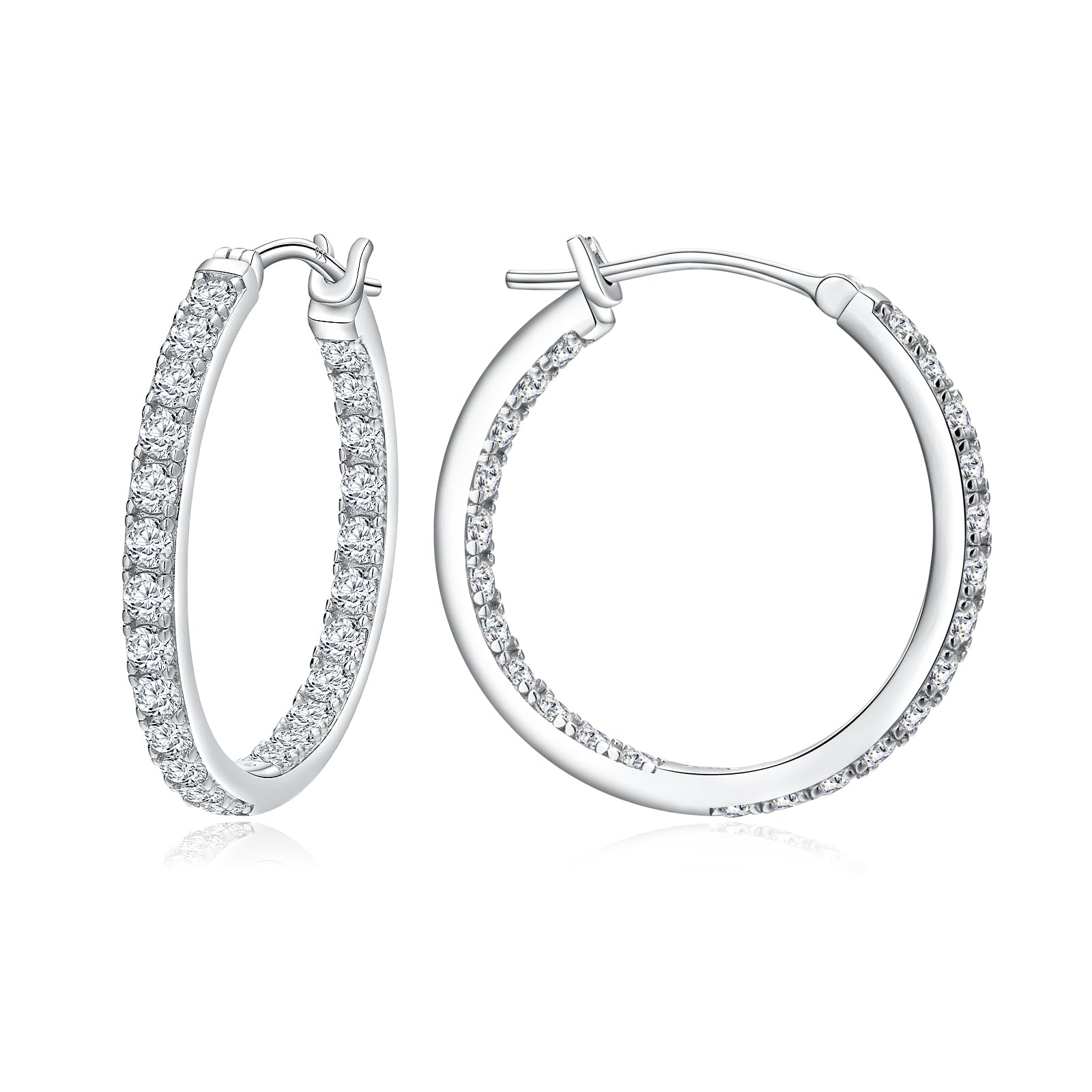 Yellow Gold Plated 925 Sterling Silver Sparkle Cubic Zirconia Hoop Earrings for Women fit Sensitive Ears 14mm 20mm