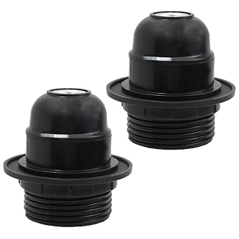 2Pcs Edison Screw E27 Lamp Holder,E27 Lampholder in Black Bakelite with Shade Ring and 10mm Threaded Entry for Table Light Fittings, Black Ceiling Light Fitting or Pendant Light Fitting