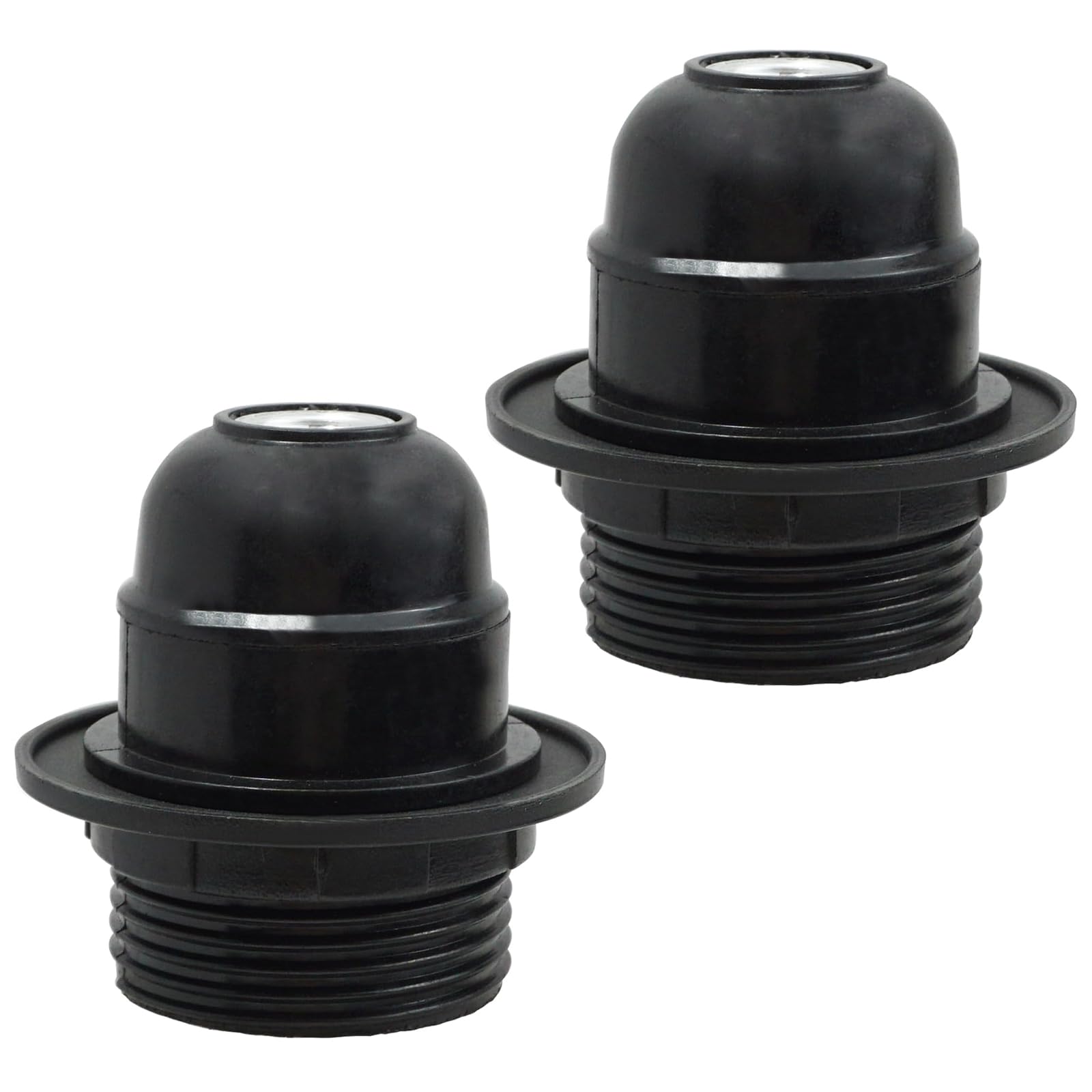 Wjelet 2Pcs Edison Screw E27 Lamp Holder,E27 Lampholder in Black Bakelite with Shade Ring and 10mm Threaded Entry for Table Light Fittings Black Ceiling Light Fitting or Pendant Light Fitting