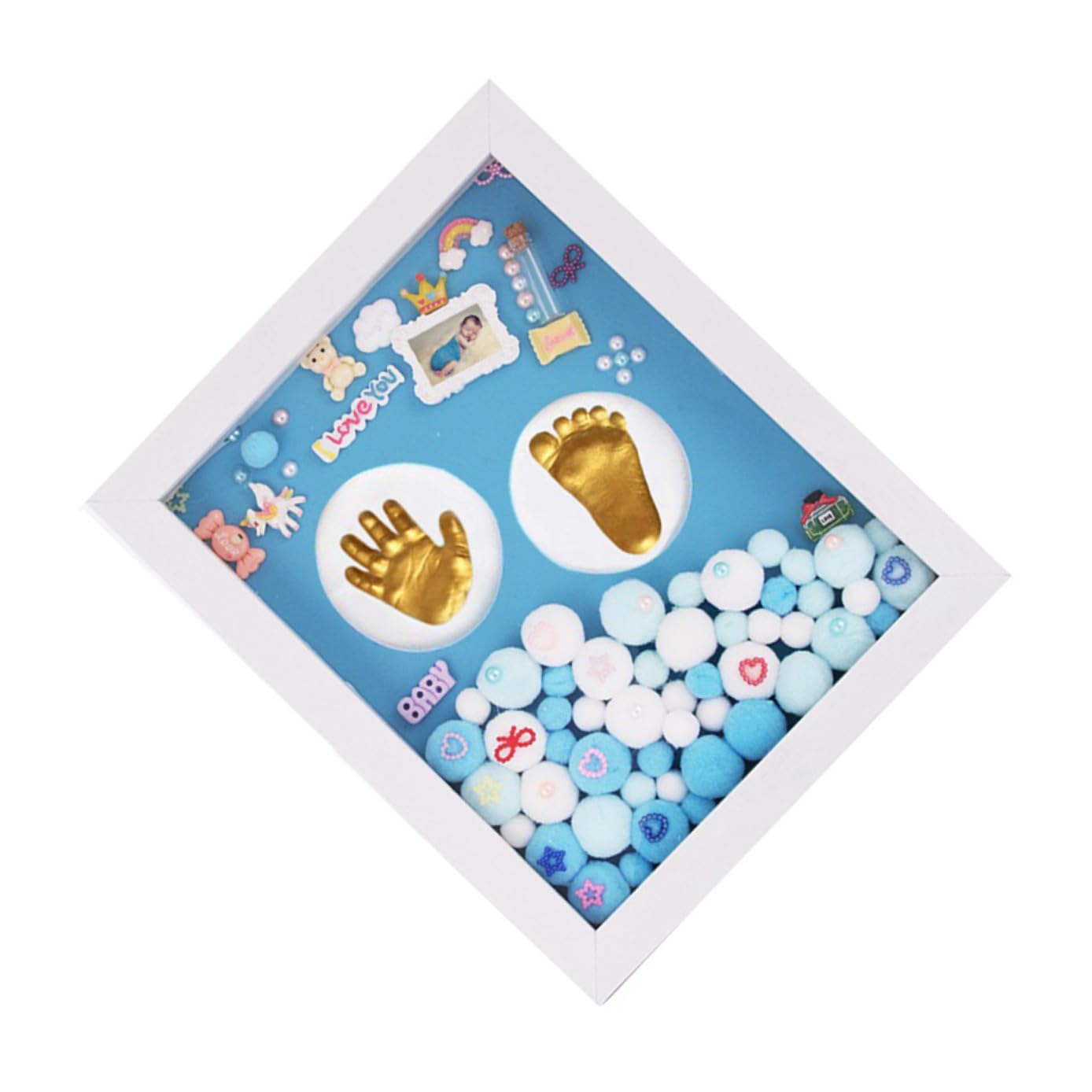 Abaodam Kit Empreinte Naissance Garçon Cadre Photo en Acrylique Doré, Tampons Encreurs pour Bébé, Souvenir Personnalisé pour Baby Shower ou Baptême