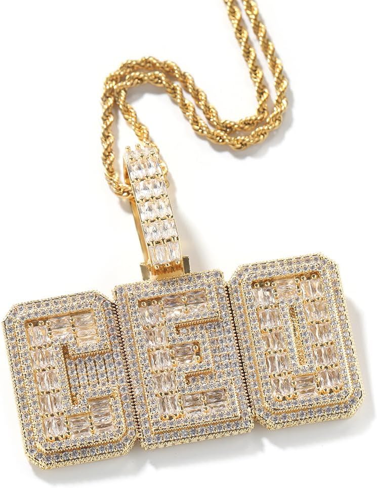 Custom Iced Out Letter Pendant Personalized Initial Name Necklace Colorful Diamonds Name Chain Pendant Name Necklace Nameplate with Tennis Chain Hip Hop Jewelry Gift for Men Women