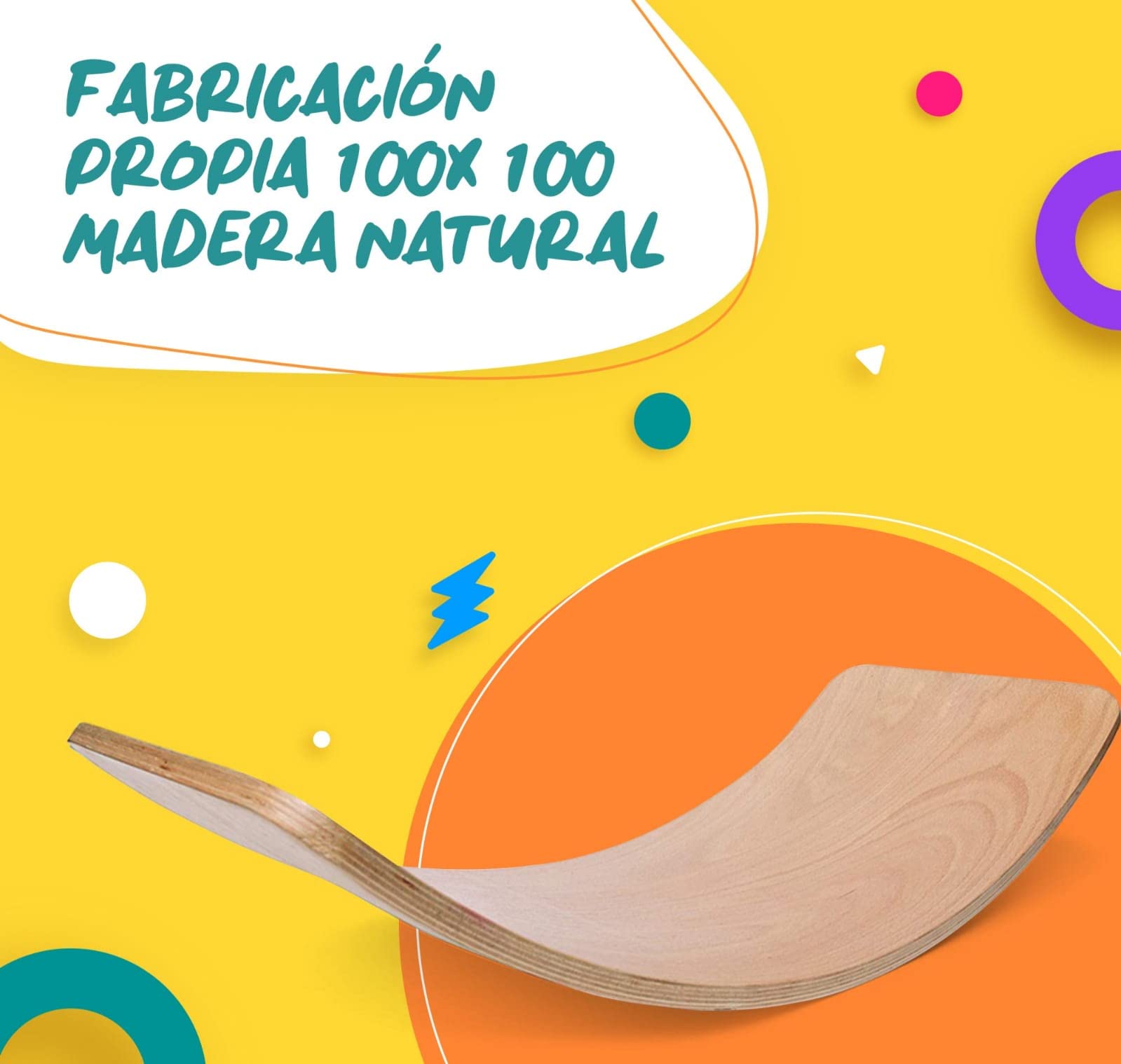 TWR ® - Tabla Curva con Certificado CE - Talla L - Ecológica y Artesanal de Madera Fabricada en España. Acabado Natural.Tabla Equilibrio. Tabla Montessori .Tabla de Equilibrio/Tabla Madera niños